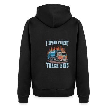 Müllsammler Müllmann - Unisex Premium Bio Zip Hoodie - Schwarz - Hinten - Nico (187cm)