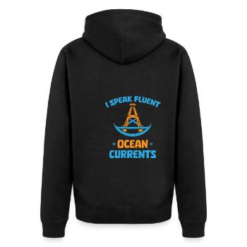 Erster Offizier - Unisex Premium Bio Zip Hoodie - Schwarz - Hinten - Nico (187cm)