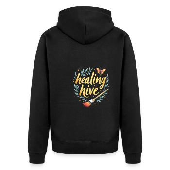 Kunsttherapeut Team - Unisex Premium Bio Zip Hoodie - Schwarz - Hinten - Nico (187cm)