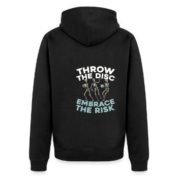 Frisbee Golf Disc Golf - Unisex Premium Bio Zip Hoodie - Schwarz - Hinten - Nico (187cm)