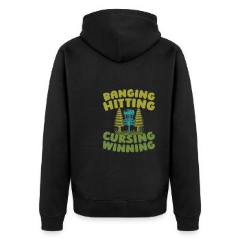 Frisbee Golf Disc Golf - Unisex Premium Organic Zip Hoodie - black - Back - Nico (187cm)