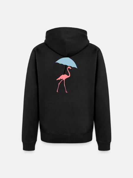 Flamingo mit Regenschirm oder Sonnenschirm - Unisex Premium Bio Zip Hoodie - Schwarz