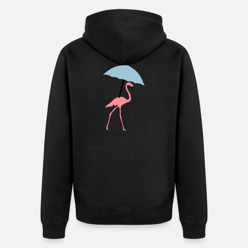 Flamingo mit Regenschirm oder Sonnenschirm - Unisex Premium Bio Zip Hoodie - Schwarz
