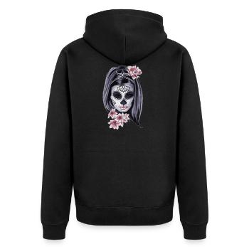 La Catrina - Tag der Toten - Unisex Premium Bio Zip Hoodie - Schwarz - Hinten - Nico (187cm)