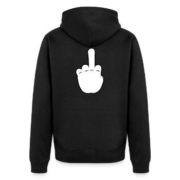 Hand middle finger | BP | Black/White - Unisex Premium Bio Zip Hoodie - Schwarz - Hinten - Nico (187cm)