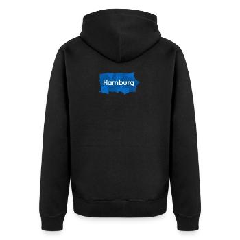 Hamburg blau/weiß - Unisex Premium Bio Zip Hoodie - Schwarz - Hinten - Nico (187cm)