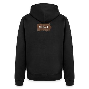 St. Pauli braun/weiß - Unisex Premium Bio Zip Hoodie - Schwarz - Hinten - Nico (187cm)