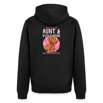 Magyar Vizsla Spruch für deine Vizsla Tante - Unisex Premium Bio Zip Hoodie - Schwarz - Hinten - Nico (187cm)