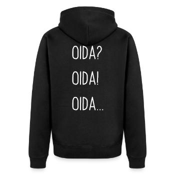 Oida? Oida! Oida... Mundart Dialekt Outfit - Unisex Premium Bio Zip Hoodie - Schwarz - Hinten - Nico (187cm)