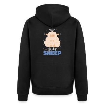 Holy Sheep! Süßes Schaf! - Unisex Premium Bio Zip Hoodie - Schwarz - Hinten - Nico (187cm)
