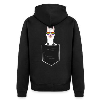 Gay Llama In Pocket Glasses LGBTQ Pride Flag - Unisex Premium Bio Zip Hoodie - Schwarz - Hinten - Nico (187cm)