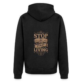 Alkohol Saufen Vernunft Alkoholfreies Bier - Unisex Premium Bio Zip Hoodie - Schwarz - Hinten - Nico (187cm)