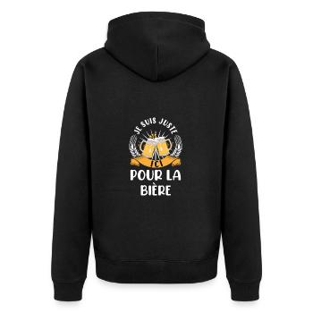 Je suis juste ici pour la bière t-shirt homme - Veste à capuche bio Premium Unisexe - noir - Dos - Nico (187cm)