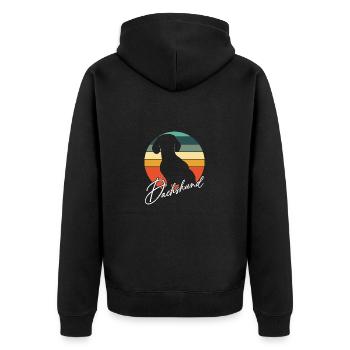 Dackelsilhouetten in Vintage Kreisfläche - Unisex Premium Bio Zip Hoodie - Schwarz - Hinten - Nico (187cm)