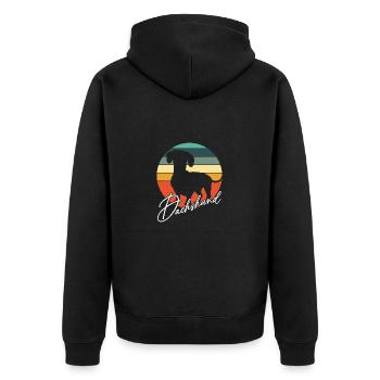Dackelsilhouetten in Vintage Kreisfläche - Unisex Premium Bio Zip Hoodie - Schwarz - Hinten - Nico (187cm)