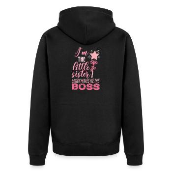 Ich bin die kleine Schwester, die mich zum Boss macht - Unisex Premium Bio Zip Hoodie - Schwarz - Hinten - Nico (187cm)