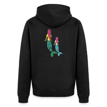 meerjungrau mutter tochter - Unisex Premium Bio Zip Hoodie - Schwarz - Hinten - Nico (187cm)