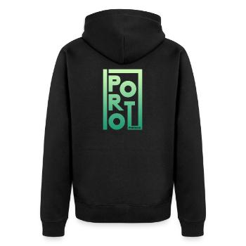 Porto Portugal Gradient Rahmen - Unisex Premium Bio Zip Hoodie - Schwarz - Hinten - Nico (187cm)