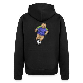Bär Fußballspieler Fußball - Unisex Premium Bio Zip Hoodie - Schwarz - Hinten - Nico (187cm)