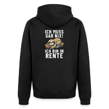 Ich muss gar nix! ich bin in Rente Faultier - Unisex Premium Bio Zip Hoodie - Schwarz - Hinten - Nico (187cm)