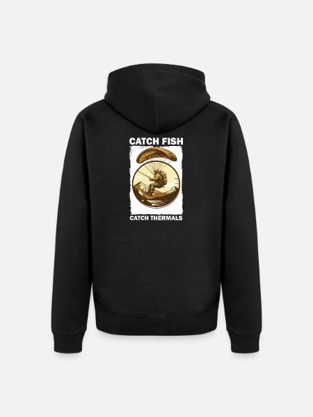 Abenteuerliches Fischen im Gebirge - Unisex Premium Bio Zip Hoodie - Schwarz