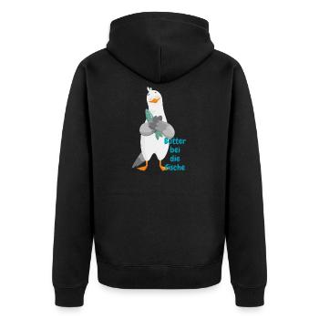 "Butter to the fish" – Funny seagull with fish - Unisex Premium Organic Zip Hoodie - black - Back - Nico (187cm)