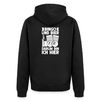 Bingo Player Bingo & Bier Darum Bin Ich Hier Bingo - Unisex Premium Bio Zip Hoodie - Schwarz - Hinten - Nico (187cm)