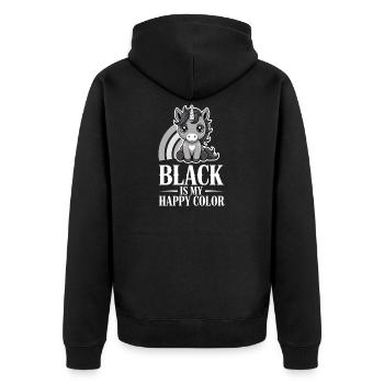 Unicorn Joy: Schwarz ist meine fröhliche Farbe - Unisex Premium Bio Zip Hoodie - Schwarz - Hinten - Nico (187cm)