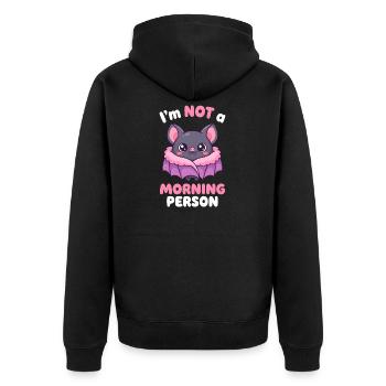 Süße Fledermaus, ich bin kein Morgenmensch - Unisex Premium Bio Zip Hoodie - Schwarz - Hinten - Nico (187cm)
