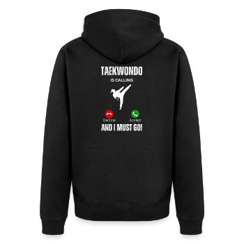 Le taekwondo appelle et je dois y aller - Veste à capuche bio Premium Unisexe - noir - Dos - Nico (187cm)