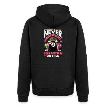 Unterschaetze Niemals Ein Maedchen Pool Queue - Unisex Premium Bio Zip Hoodie - Schwarz - Hinten - Nico (187cm)