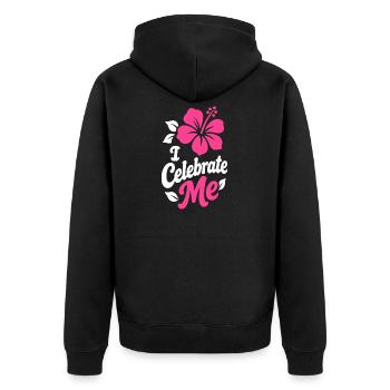 Ich feiere mein Hibiskus-Tee - Unisex Premium Bio Zip Hoodie - Schwarz - Hinten - Nico (187cm)