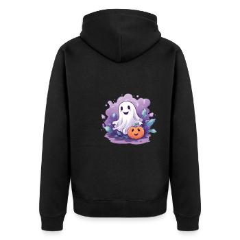 Halloween Groovy Ghost Hippie Pumpkin Vintage - Unisex Premium Organic Zip Hoodie - black - Back - Nico (187cm)