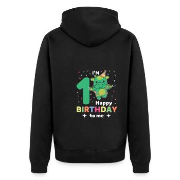 Drache zum 1. Geburtstag für Kinder ein Jahr alt - Unisex Premium Bio Zip Hoodie - Schwarz - Hinten - Nico (187cm)