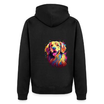 Wasserfarben Farbenfroher Golden Retriever - Unisex Premium Bio Zip Hoodie - Schwarz - Hinten - Nico (187cm)