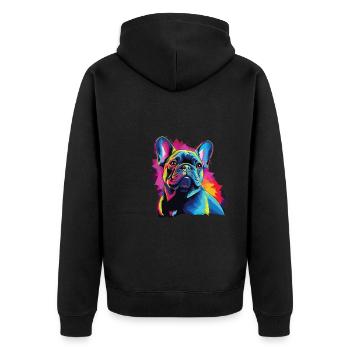 Wasserfarben Farbenfroher French Bulldog - Unisex Premium Bio Zip Hoodie - Schwarz - Hinten - Nico (187cm)
