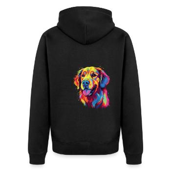 Wasserfarben Farbenfroher Golden Retriever - Unisex Premium Bio Zip Hoodie - Schwarz - Hinten - Nico (187cm)