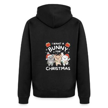 Ich will ein Hase zu Weihnachten süße Hasen - Unisex Premium Bio Zip Hoodie - Schwarz - Hinten - Nico (187cm)