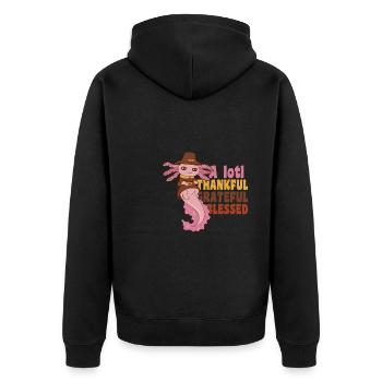 Thansgiving A lotl Thankful Grateful - Unisex Premium Organic Zip Hoodie - black - Back - Nico (187cm)