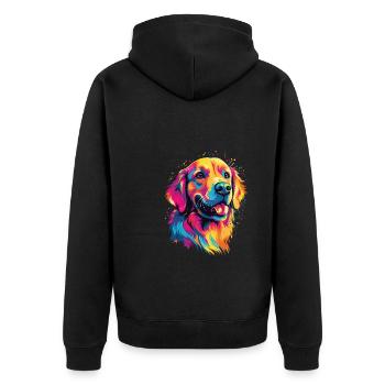 Wasserfarben Farbenfroher Golden Retriever - Unisex Premium Bio Zip Hoodie - Schwarz - Hinten - Nico (187cm)