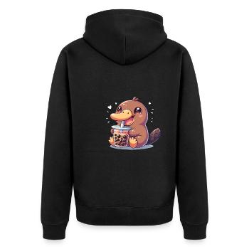 Kawaii Schnabeltiere Bubble Tea Boba Schnabeltier - Unisex Premium Bio Zip Hoodie - Schwarz - Hinten - Nico (187cm)