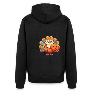 Truthahn Erntedankfest mit süßem Kürbis - Unisex Premium Bio Zip Hoodie - Schwarz - Hinten - Nico (187cm)