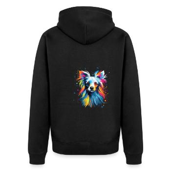 Wasserfarben Farbenfroher Chinesischer Schopfhund - Unisex Premium Bio Zip Hoodie - Schwarz - Hinten - Nico (187cm)