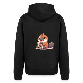 Kawaii Schnabeltiere Bubble Tea Boba Schnabeltier - Unisex Premium Bio Zip Hoodie - Schwarz - Hinten - Nico (187cm)