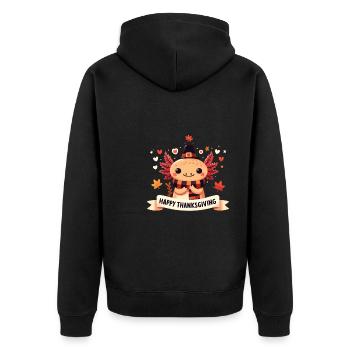 Happy Thanksgiving Axolotl - Unisex Premium Bio Zip Hoodie - Schwarz - Hinten - Nico (187cm)