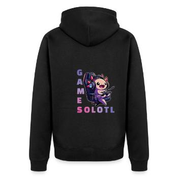 Gamesolotl lustiges Axolotl Wortspiel für Gamer - Unisex Premium Bio Zip Hoodie - Schwarz - Hinten - Nico (187cm)