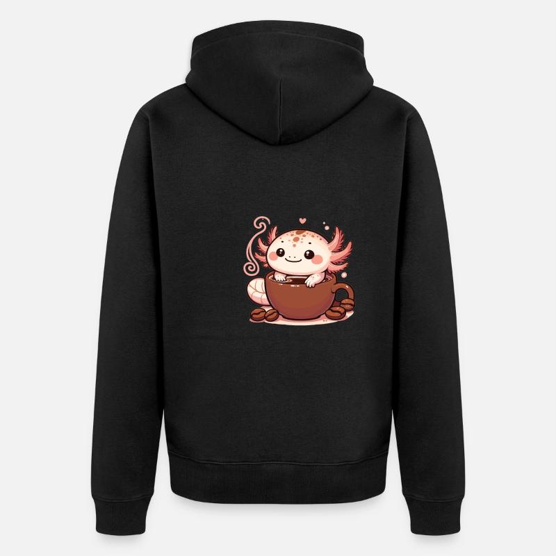 Kaffeebohnen mit Kaffee Axolotl - Unisex Premium Bio Zip Hoodie - Schwarz