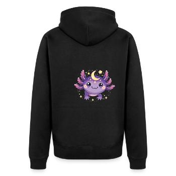 Magisches Mond Sterne lila Axolotl - Unisex Premium Bio Zip Hoodie - Schwarz - Hinten - Nico (187cm)