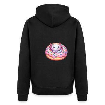 Axolotl im süßen Donut lustiges Axolotl Fastfood - Unisex Premium Bio Zip Hoodie - Schwarz - Hinten - Nico (187cm)