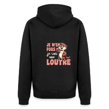 Je m'en fous je suis une loutre - süßer Otter - Unisex Premium Bio Zip Hoodie - Schwarz - Hinten - Nico (187cm)